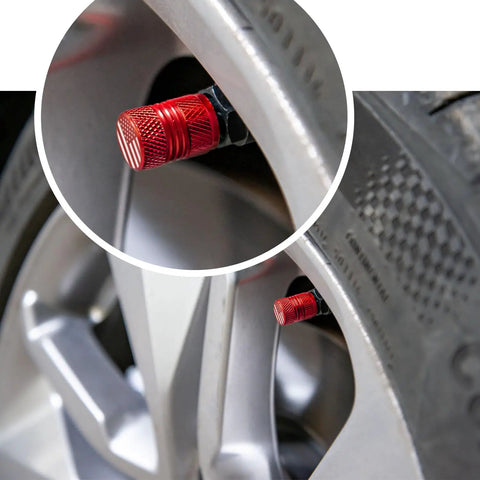 Red Premium Anodized Alloy Tire Valve Stem Caps 4 Pack Anti Corrosion Universal Fit For Car SUV Bike on wheel