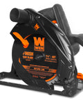 Slick 13 Amp Sidewinder Circular Saw With Track Compatible Base For Smooth Precision Cuts Up To 2.6 Inches Thick, side profile view.