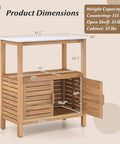 Dope Patio Wood Storage Cabinet For Outdoor Kitchen Acacia Buffet With marble-style top, dimensions, open shelf, and doors visible