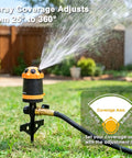 Gear Drive Lawn Sprinkler With Metal Spike Base 6 Pattern Heavy Duty Water Sprinkler System in garden, sprinkler spraying water.