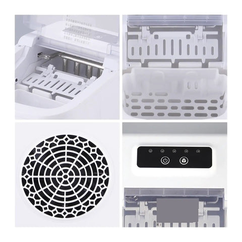Interior view of Compact Countertop Ice Maker showing digital controls, ice tray, and air vent for efficient ice production.