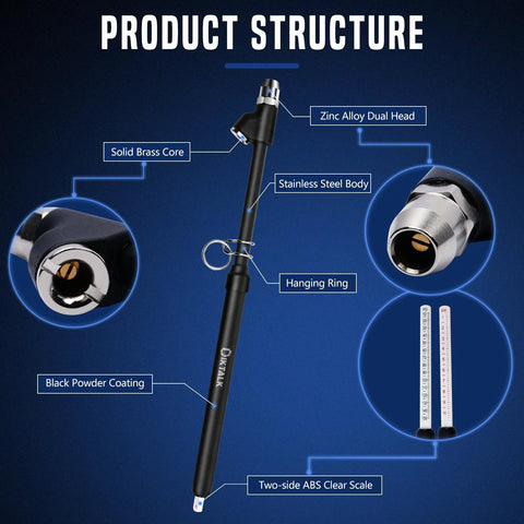 2-pack heavy-duty dual-head tire pressure gauge, 12-inch black powder-coated stainless steel with zinc alloy dual head