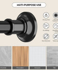 Black Long Shower Curtain Rod Tension Bar 30 To 120 Inch Adjustable Spring Heavy Duty No Drill No Slip Stainless Steel Rust Resistant Spliced Telescopic Design For Bathroom Indoor Outdoor Use with mounting details and surface options