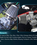 Side view of PZ20 Carburetor For 49cc 70cc 90cc 100cc 110cc And 125cc Chinese ATVs with air filter installed on engine.