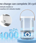 Compact Portable Mini Washing Machine For Dorm Life And Getaways Cordless Electric Washer with 4000mAh battery and clear design.