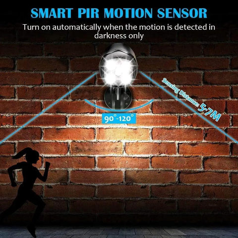 Motion Sensor Outdoor Lights Cordless Battery Powered Two Pack With 1000LM LED Security Light on brick wall at night