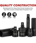 Heavy Duty Three Eighths Inch Drive Impact Socket Set, Forty Nine Piece SAE And Metric, with black phosphate finish, close-up view