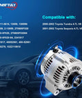 Beefed Up High Output Alternator Replacement For 2000 2001 2002 Toyota Tundra 4.7L V8 And 2001 2002 Toyota Sequoia 4.7L V8 Fits 1022110610