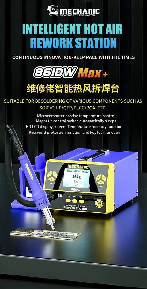 DIY Friendly Pro Grade Hot Air Gun Mechanic 861DW Max Plus 1000W Soldering Station with LCD Display and Key Lock