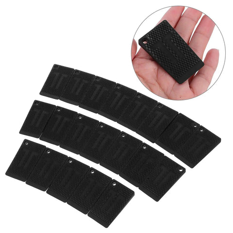 Black adjustable furniture leveling shims and no slip appliance stability pads for washing machine feet refrigerator sofa cabinets and tables.