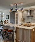 Three Light Farmhouse Track Lighting Fixture In Black Wood Finish With Industrial Adjustable Heads Ceiling Spotlight in kitchen