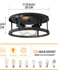 Four Pack Dope Black Farmhouse Flush Mount Ceiling Lights With Two Light Rustic Industrial Ceiling Fixtures dimensions and bulb details