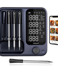 Smart Wireless Meat Thermometer With Four Probes And IP67 Waterproof Design, Dual Sensors Per Probe For Accurate Readings, WiFi Unlimited Range With Real Time Monitoring, Bluetooth Up To 300 Ft For Cookin, BBQ, Grillin, Oven, Smoker with app