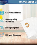 Six Pack Universal Cloth Vacuum Bags For Kirby All Generations And Sentria Models Fits 205811 shown with features list