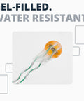 Gel-filled wire splice connector, orange circular gel seal with green and white insulated wires