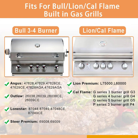Comparison of Bull and Lion gas grills with models for 3-4 burners, fits Stainless Steel Flame Tamers Four Piece Grill Heat Plate Replacement.