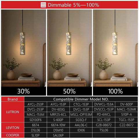 Modern Cement Pendant Lights, Hanging Lamp for Kitchen Island, 6000K at 30%, 50%, and 100% brightness options.