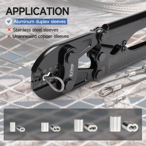 1608B Wire Rope Crimping Tool With Five Die Slots From One Sixteenth To Three Sixteenths Inches next to sleeve examples
