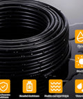 Coiled PA12 Nylon Three Eighths Inch Outer Diameter Air Line Brake Hose 65.5 Feet Long, with durability icons on side
