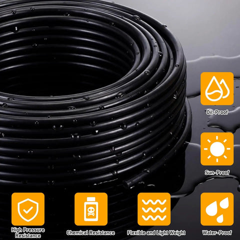 Coiled PA12 Nylon Three Eighths Inch Outer Diameter Air Line Brake Hose 65.5 Feet Long, with durability icons on side