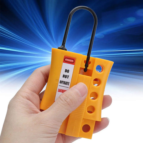 Heavy Duty Four Hole Safety Lockout Hasp For Industrial Power Isolation And Tagout Crafted From Corrosion Resistant Nylon Abs With No Sweat Setup Process And Rock Solid Multi Padlock Grip