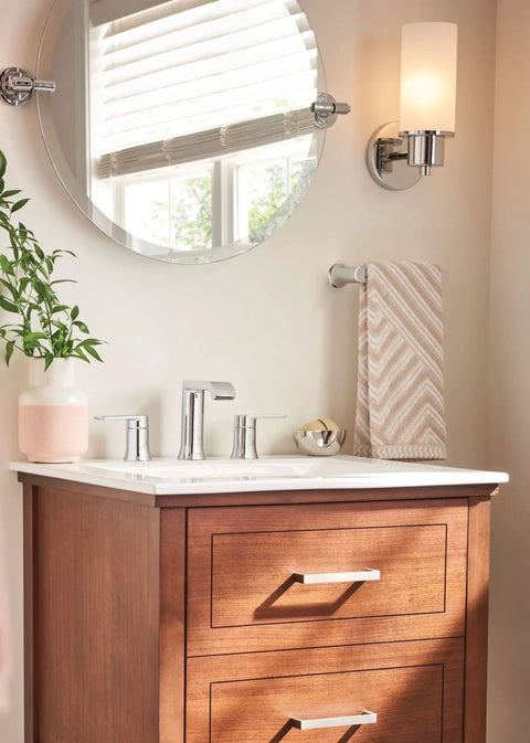 22 Inch By 22 Inch Frameless Pivoting Tilting Chrome Bathroom Mirror Above Sink