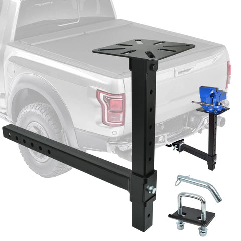 Heavy Duty Hitch Vise Mount Plate For 2 Inch Receivers Adjustable Height Vise Holder Portable Bench Vise Stand installed on truck