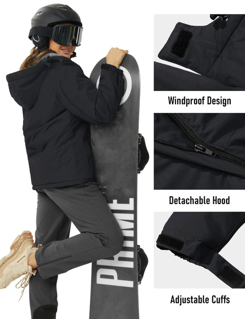 Waterproof Insulated Ladies Ski Jacket With Hood For Cold Weather Snowboarding Snow Coat Winter Jacket Black Warm Breathable Windproof Outerwear