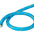 Close-up of Double Braided Arborist Rope 0.55in x 100ft Static Rope 8400 Lbs Breaking Strength in blue with yellow accents.