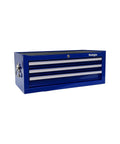Industrial 3 Drawer Portable Metal Tool Chest Cabinet 26 Inch Heavy Duty Mid Size Steel Tool Storage Box With Ball Bearing Drawer Slides Central Cam Lock Non Slip Liners Blue