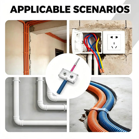 Image of Heavy Duty Portable Wire Pulling Tool With Cord Adapter For Electricians amid various conduit pipes and cables.