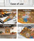 Fall Thanksgiving Dish Drying Mat For Kitchen Counter 16 By 18 Inches Orange Pumpkin Maple Leaves Wood Grain Design