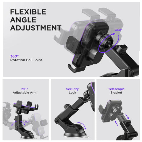 Wireless Car Charger Mount With Auto Clamping And 15W Fast Charge, 7 Color RGB Backlit, showcasing flexible angle adjustment.