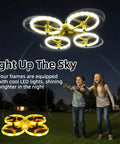 Kids Hand Controlled Drone With Gesture Sensing And Smart Watch Control LED Light Show Quad Copter flying at night with kids