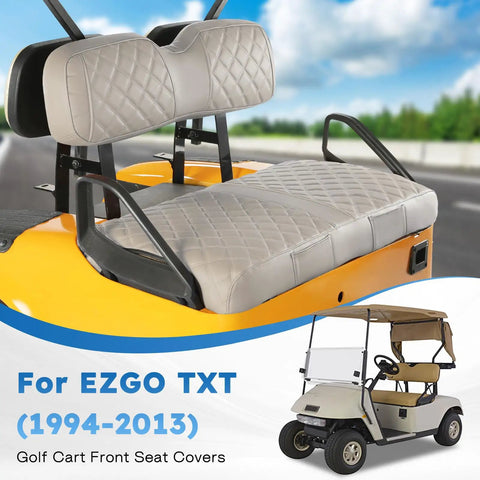 Ezgo Txt Front Seat Covers 1994-2013 Waterproof Vinyl Leather Replacement with Pockets Adjustable Buckle No Staples Needed Beige Golf Cart Accessories