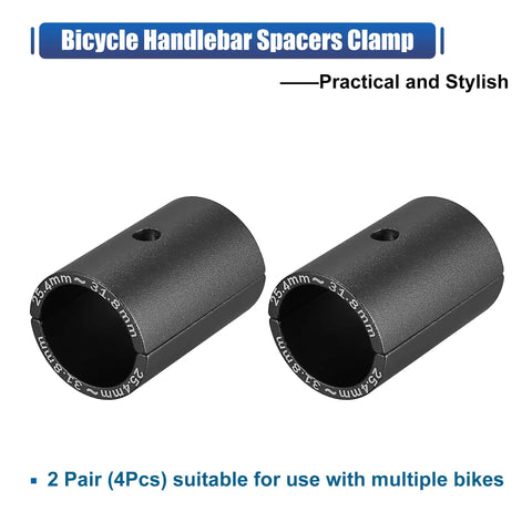 2 Pair Bike Handlebar Shim 25.4 To 31.8mm Adapter Kit For MTB Road Bikes Aluminum Alloy Black Stem Reducer Spacers