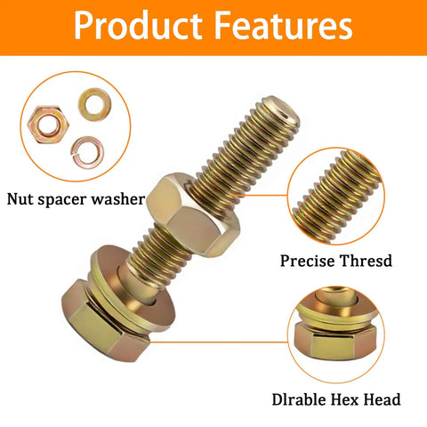 Beefy Heavy Duty 1020 Piece Bolt And Nut Kit With Washers, Grade 8.8 M4 M5 M6 M8 Hex Bolts And Nuts, Yellow Zinc Plated 12 To 30mm