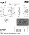 Technical drawing of Beefy Planetary Gearbox Speed Reducer 20 To 1 Ratio For Nineteen mm Input Shaft And Eighty mm Servo Motor 750W.