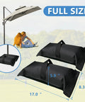 Fillable Sandbag Base Weights For Patio Umbrella, Set Of 2, Each Holds 30 Lbs, Heavy Duty Oxford Cloth, Black with measurements
