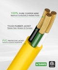 Three Foot 6/3 Awg Nema 6-50P Pigtail Power Cord Featuring Pre Crimped Copper Terminal Rings For Welder Boxes And Heavy Duty Shop Appliances Zero Fuss Mounting And Built Like A Tank At 50 Amps, showing 100% pure copper wire and tough rubber jacket.