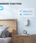 Wireless Doorbell Kit With Plug Through Design IP66 Waterproof 1300 Feet Range Cordless Chime on wall next to bed with memory function icon