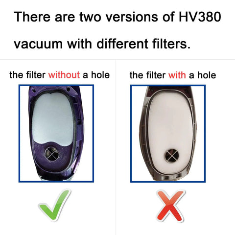 Comparison of two filter options for Vacuum Filters Replacement Kit For Rocket DuoClean HV380 with and without holes