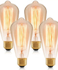 Set of four 60 Watt Incandescent Edison Light Bulbs with amber filament, dimmable E26 ST64, 2200K warm white for home decor