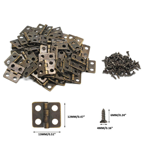 Retro Dope Mini Copper Hinges For Wooden Jewelry Box With 50 Hinges And 200 Replacement Screws, 13x12 mm iron build, side view