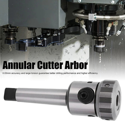 Beefy MT3 Annular Cutter Arbor For Drilling And Milling Machines, 40Cr Steel Build, M5 To M20 Clamp Range (3/36 To 3/4 Inch), MT3 Taper, 0.03 mm Precision, HRC45-48 Hardness, Drill Tap Holder Tool on CNC machine