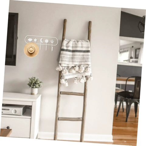 Heavy Duty Adhesive Hook Set That Stays Rock Solid No Sweat Install For Hanging Towels Coats Bags Keys, white hooks with rustic ladder.