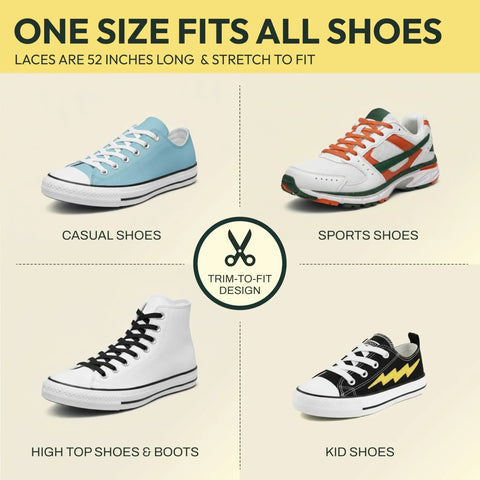 No Tie Elastic Shoelaces With Lace Anchors One Size Fits All For Sneakers And Athletic Shoes in various shoe styles