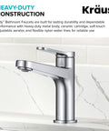 Indy Single Handle One Hole Bathroom Sink Faucet In Brushed Gold With Solid Brass Build And Corrosion Resistant Finish For Leak Free Performance And No Fuss Smooth Temperature And Flow Control displayed against a marble backsplash.