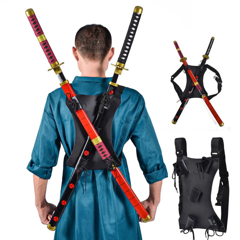 Dual Sword Back Holster For Katana With Adjustable Leather Frog Durable Dope Gear For Cosplay Anime Knights Belt Carrying