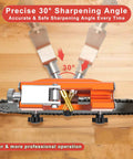 Portable Universal Chainsaw Sharpener Kit with 10 High Hardness Titanium Plated Diamond Bits for 4 to 22 Inch Chainsaws shown with 30-degree jig